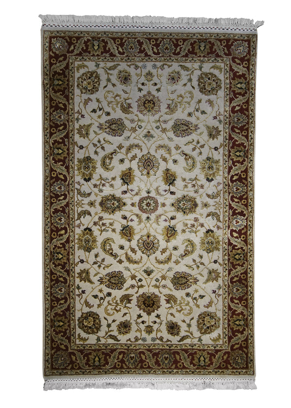Oriental Rug Indian Handmade Area Transitional 3'0"x5'0" (3x5) Whites/Beige Yellow/Gold Floral Design #A29295