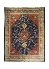 Persian Rug Ghashghaei Handmade Area Tribal 9'4"x12'2" (9x12) Blue Yellow/Gold Red Geometric Design #A29325
