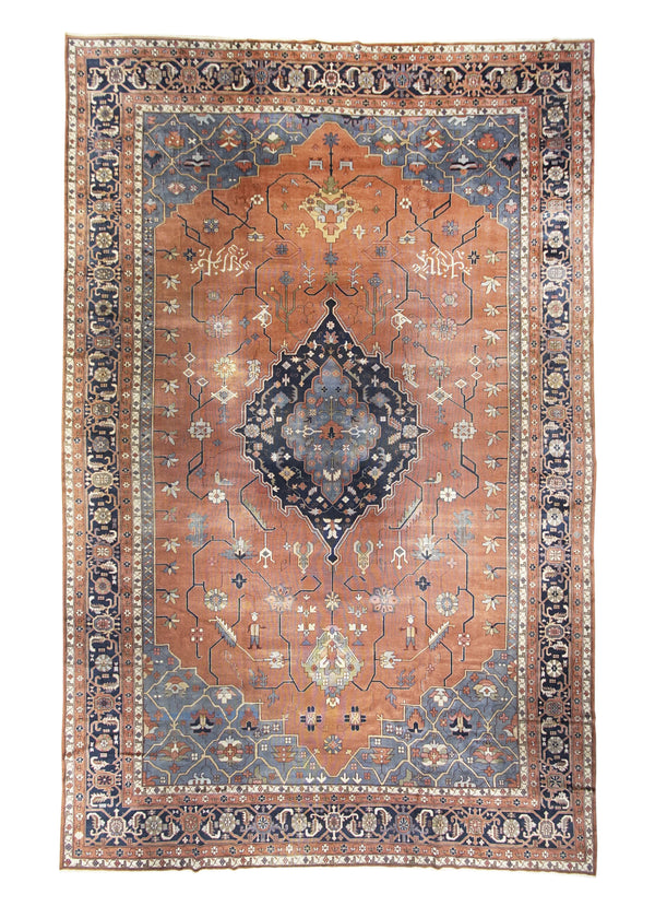 Oriental Rug Turkish Handmade Area Tribal Antique 12'10"x20'3" (13x20) Red Blue Serapi Geometric Design #A29350