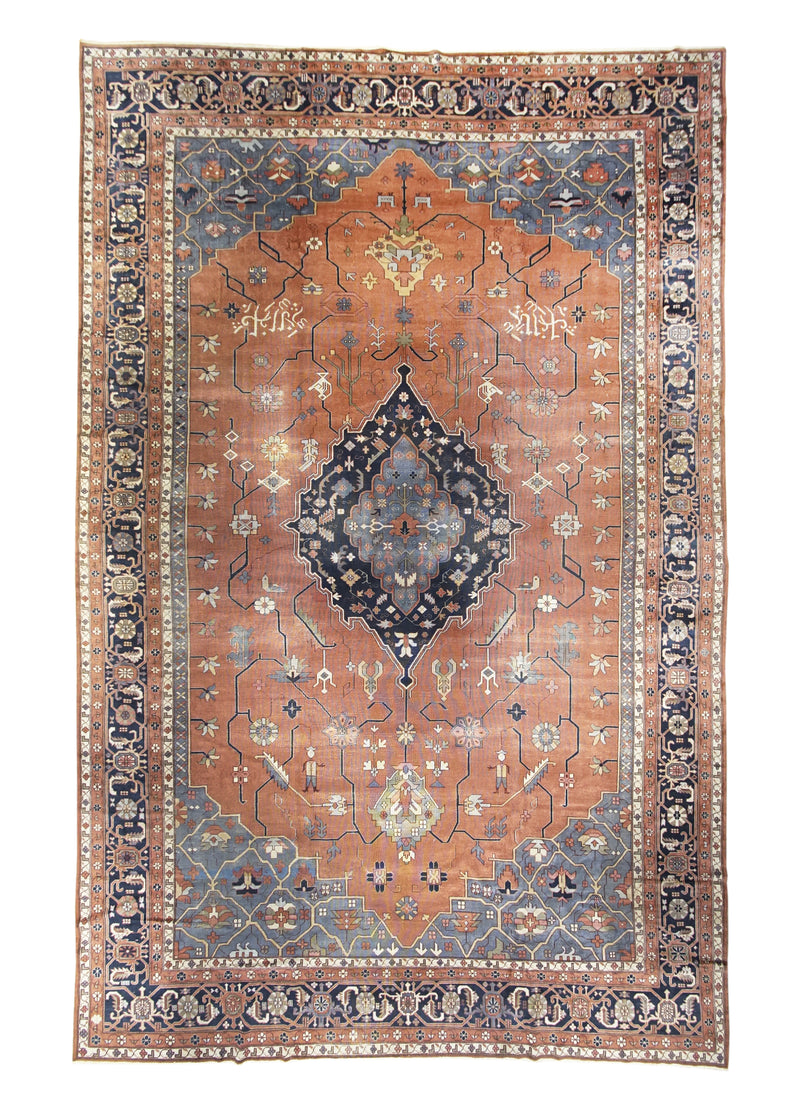 Oriental Rug Turkish Handmade Area Tribal Antique 12'10"x20'3" (13x20) Red Blue Serapi Geometric Design #A29350