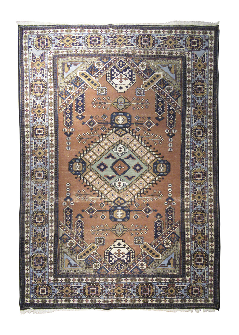 Persian Rug Meshkin Handmade Area Tribal Antique 6'11"x10'2" (7x10) Pink Blue Green Geometric Design #A29352