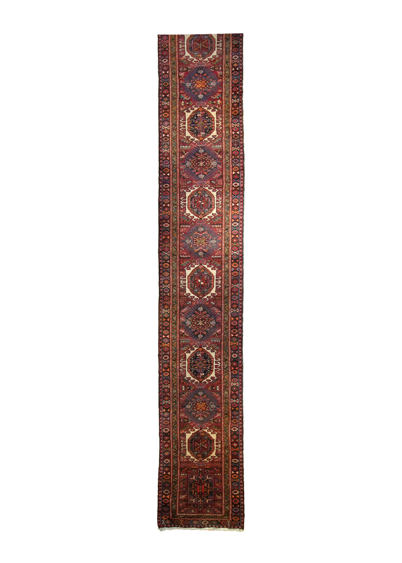 Persian Rug Gharajeh Handmade Runner Tribal 2'10"x19'2" (3x19) Red Geometric Design #A29354