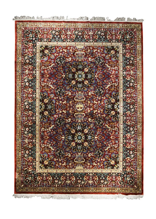 Oriental Rug Chinese Handmade Area Traditional 9'0"x12'1" (9x12) Red Blue Floral Design #A29362