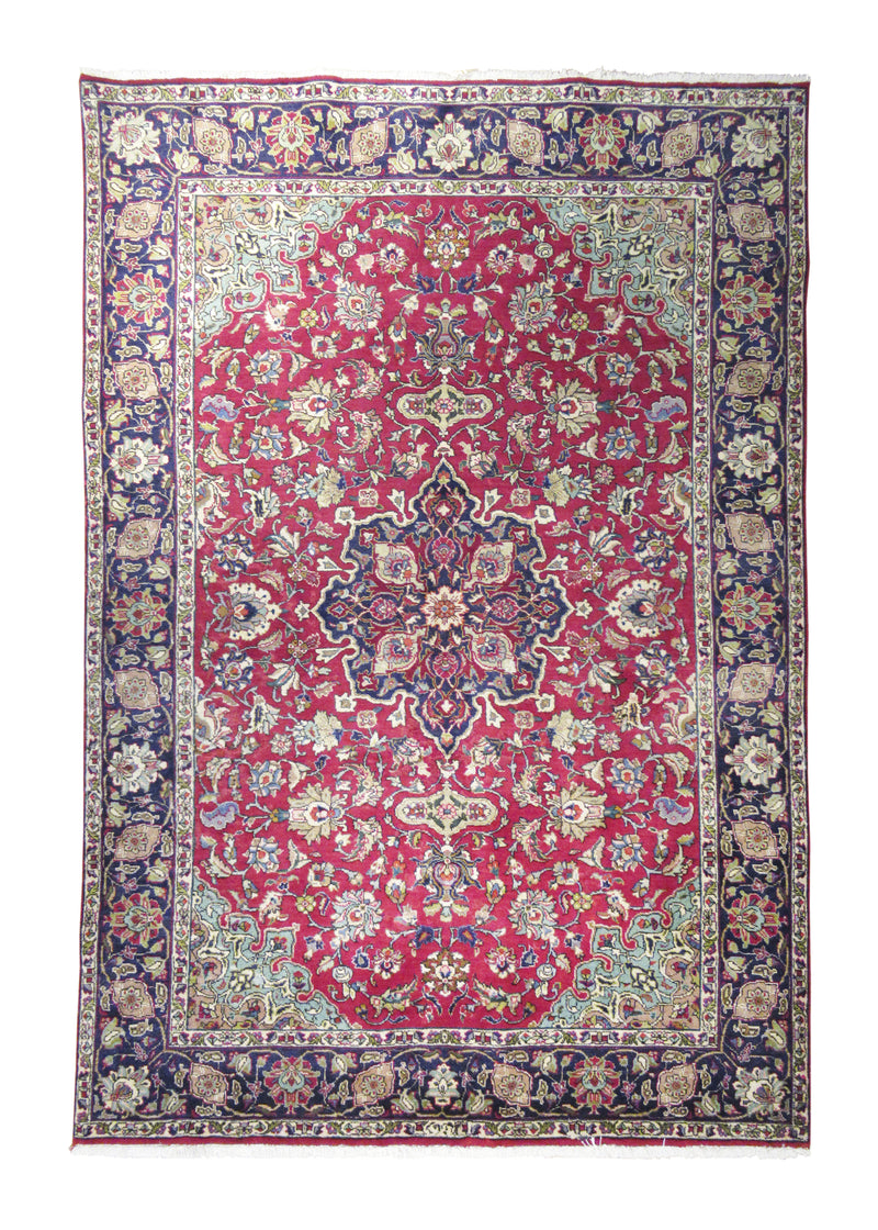 Persian Rug Tabriz Handmade Area Traditional 6'9"x10'0" (7x10) Red Blue Floral Design #A29369