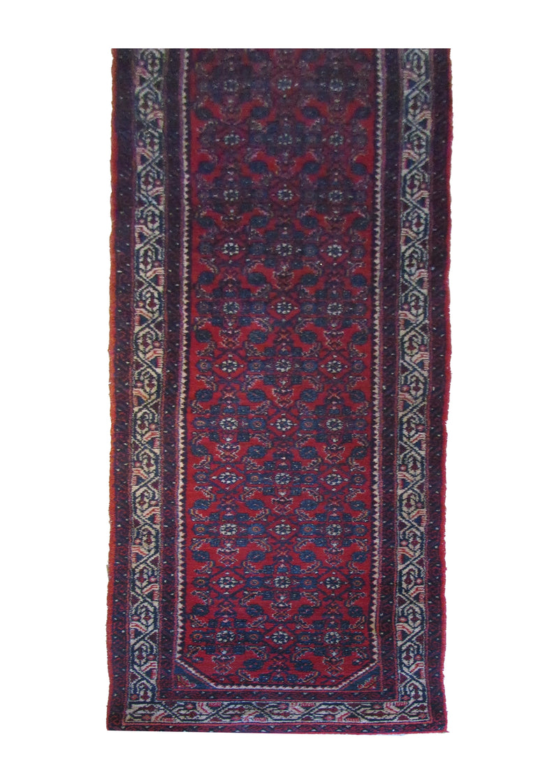 Persian Rug Hamadan Handmade Runner Tribal 2'7"x12'6" (3x13) Red Blue Geometric Design #A29382