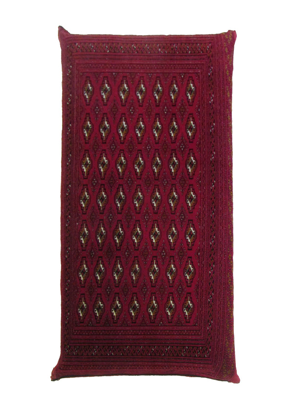 Persian Rug Turkmen Handmade Pillow Tribal 2'5"x4'6" (2x5) Red Elephant Foot Bokhara Design #A29389
