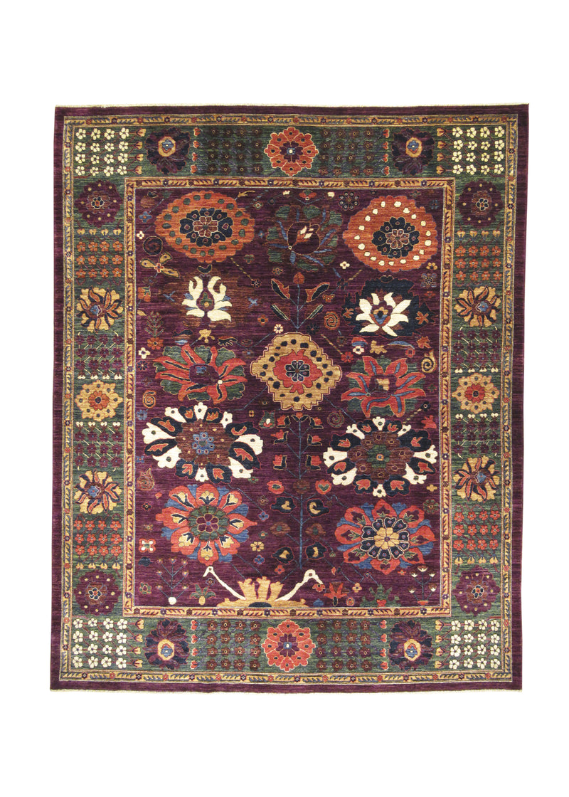 Oriental Rug Pakistani Handmade Area Transitional 8'1"x10'1" (8x10) Purple Green Ariana Geometric Oushak Design #A29393