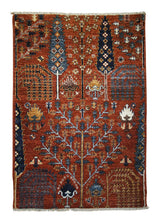Oriental Rug Pakistani Handmade Area Transitional Tribal 2'9"x3'11" (3x4) Red Ariana Tree of Life Bakhshayesh Gabbeh Design #A29404