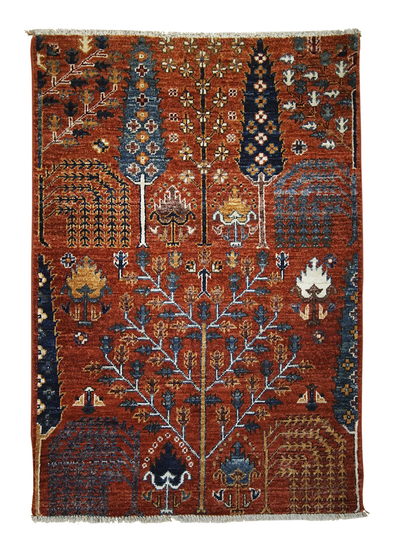 Oriental Rug Pakistani Handmade Area Transitional Tribal 2'9"x3'11" (3x4) Red Ariana Tree of Life Bakhshayesh Gabbeh Design #A29404
