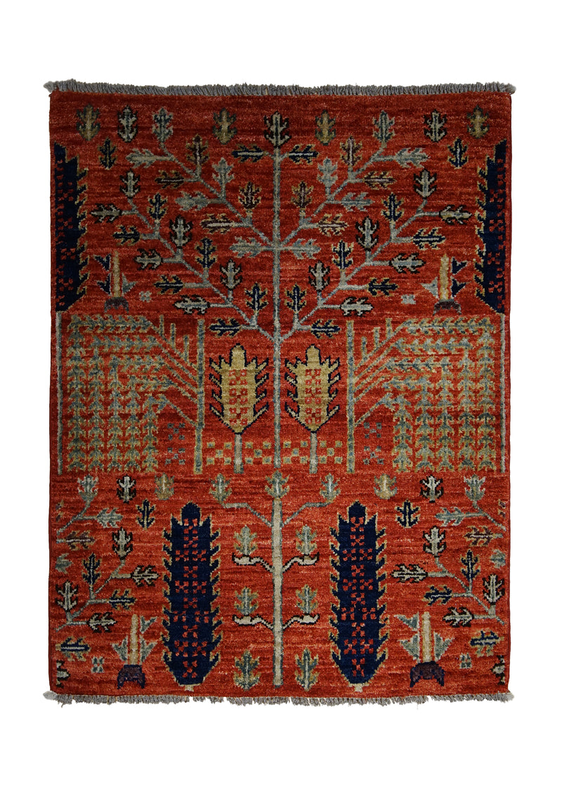 Oriental Rug Pakistani Handmade Area Transitional Tribal 2'2"x2'10" (2x3) Red Blue Ariana Tree of Life Bakhshayesh Gabbeh Design #A29417