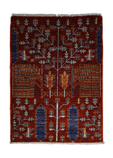 Oriental Rug Pakistani Handmade Area Transitional Tribal 2'0"x2'10" (2x3) Red Ariana Tree of Life Bakhshayesh Gabbeh Design #A29422