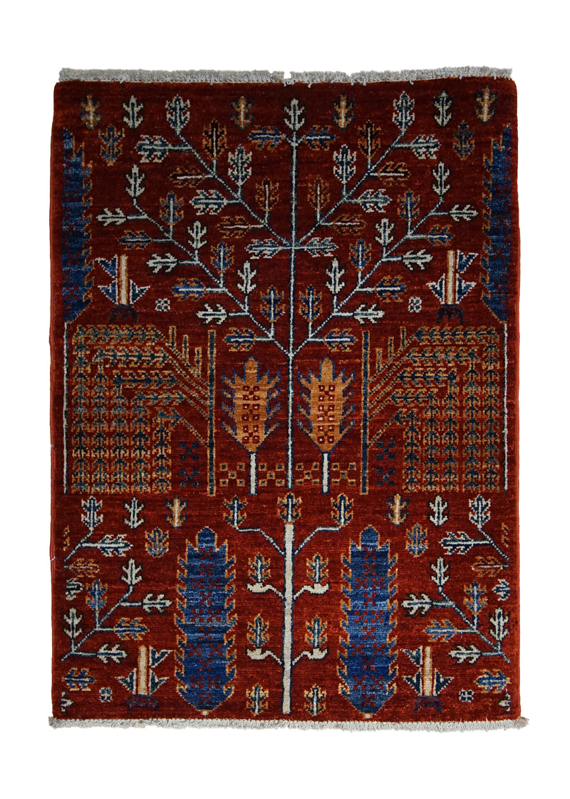 Oriental Rug Pakistani Handmade Area Transitional Tribal 2'0"x2'10" (2x3) Red Ariana Tree of Life Bakhshayesh Gabbeh Design #A29422
