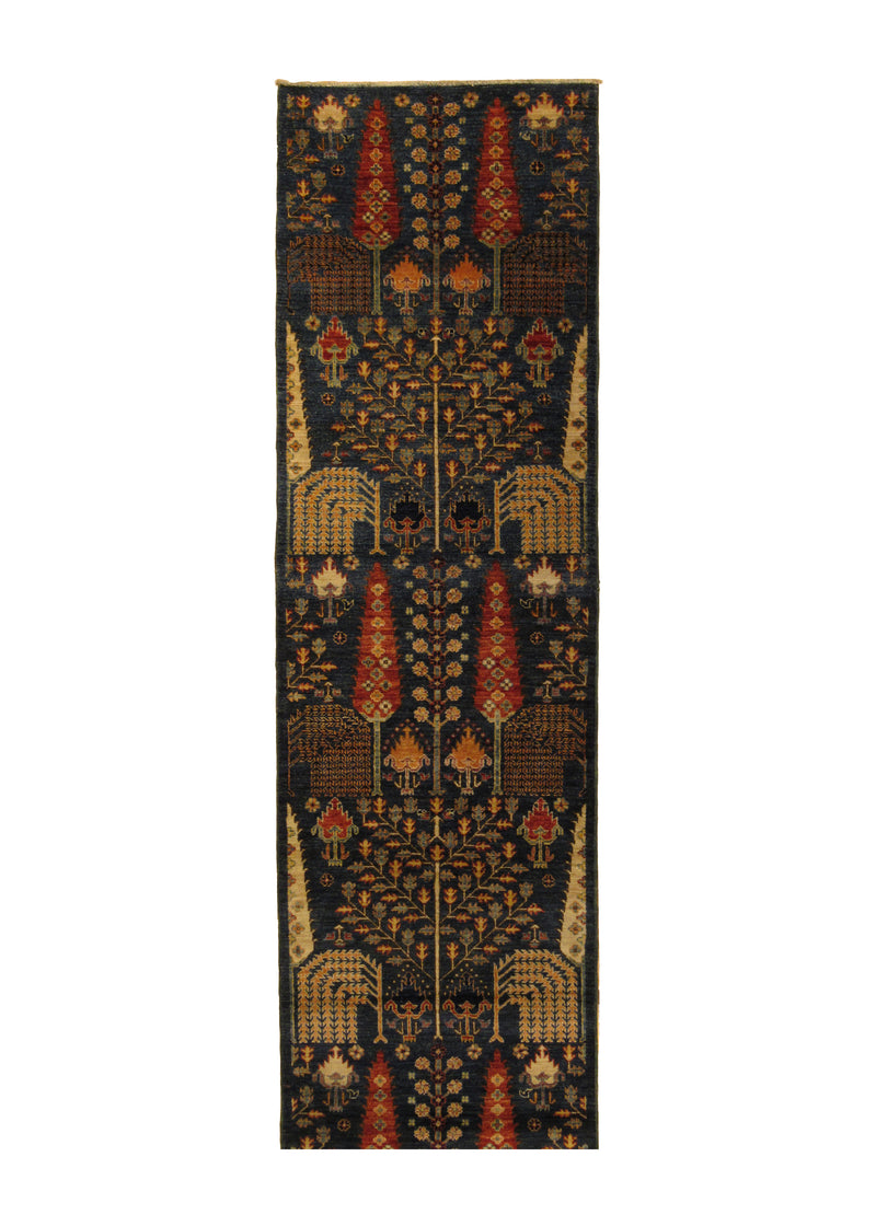Oriental Rug Pakistani Handmade Runner Transitional Tribal 2'6"x15'8" (3x16) Blue Red Ariana Tree of Life Bakhshayesh Gabbeh Design #A29425