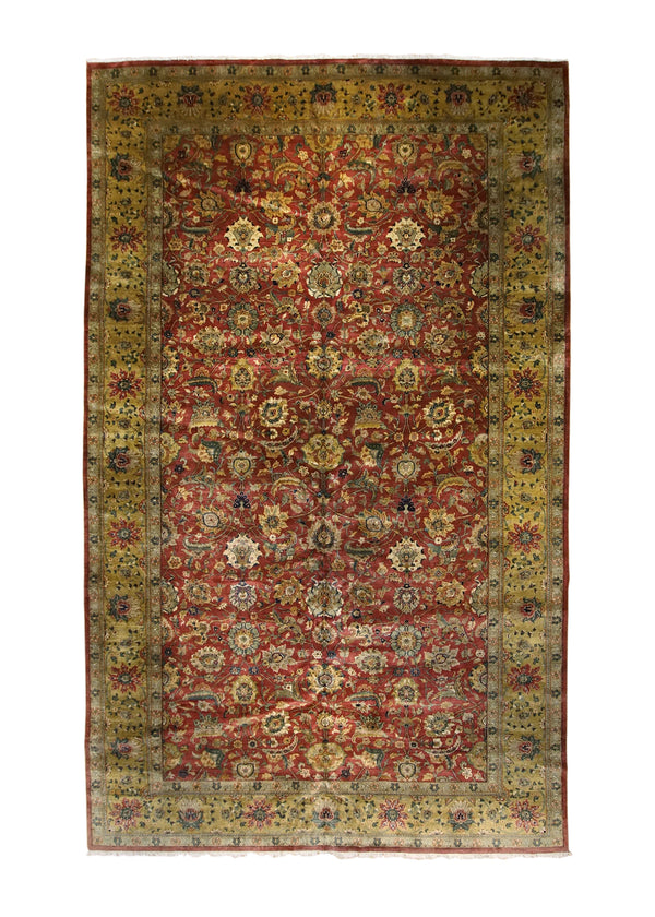 Oriental Rug Indian Handmade Area Transitional 10'0"x16'0" (10x16) Red Yellow/Gold Tea Washed Floral Design #A29433