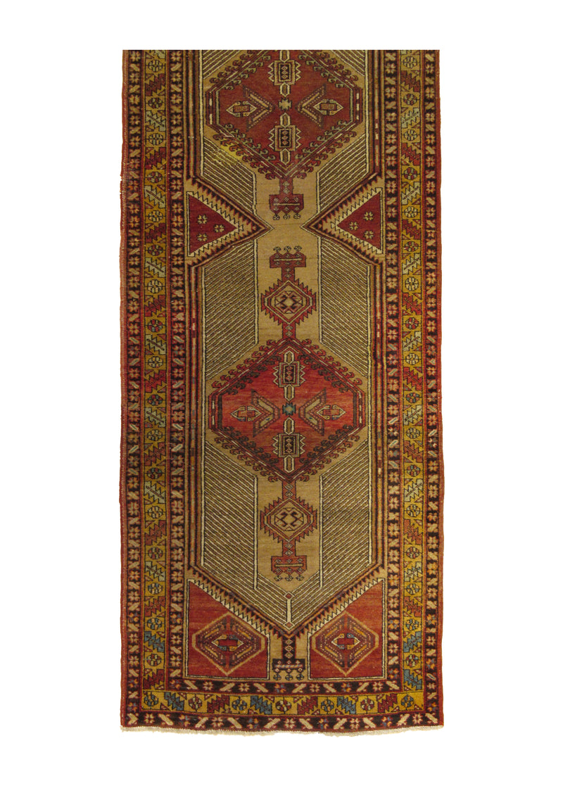 Persian Rug Azerbaijan Handmade Runner Tribal 3'6"x13'8" (4x14) Yellow/Gold Red Geometric Design #A29458