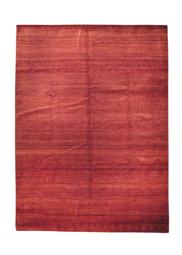 Oriental Rug Pakistani Handmade Area Transitional Tribal 9'11"x13'7" (10x14) Red Gabbeh Stripes Open Design #A29462