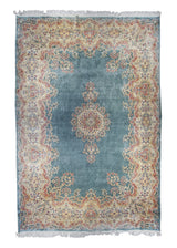 Persian Rug Kerman Handmade Area Traditional 9'9"x14'5" (10x14) Blue Whites/Beige Pink Floral Open Field Design #A29468