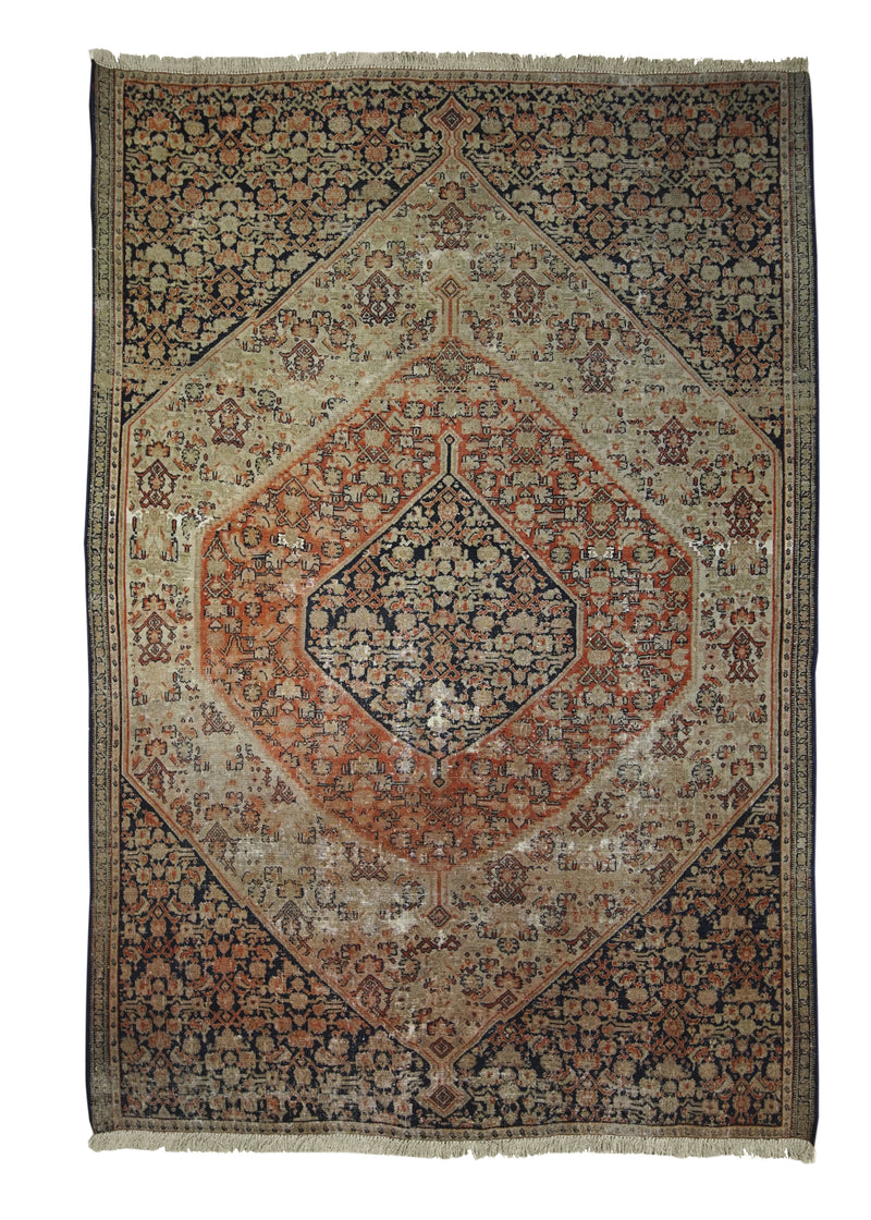 Persian Rug Senneh Handmade Area Traditional Antique 3'9"x5'3" (4x5) Whites/Beige Red Herati Design #A29469