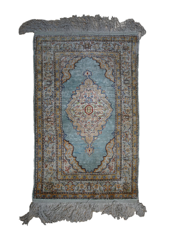 Oriental Rug Turkish Handmade Area Traditional 1'11"x3'0" (2x3) Blue Whites/Beige Kayzeri Floral Design #A29472