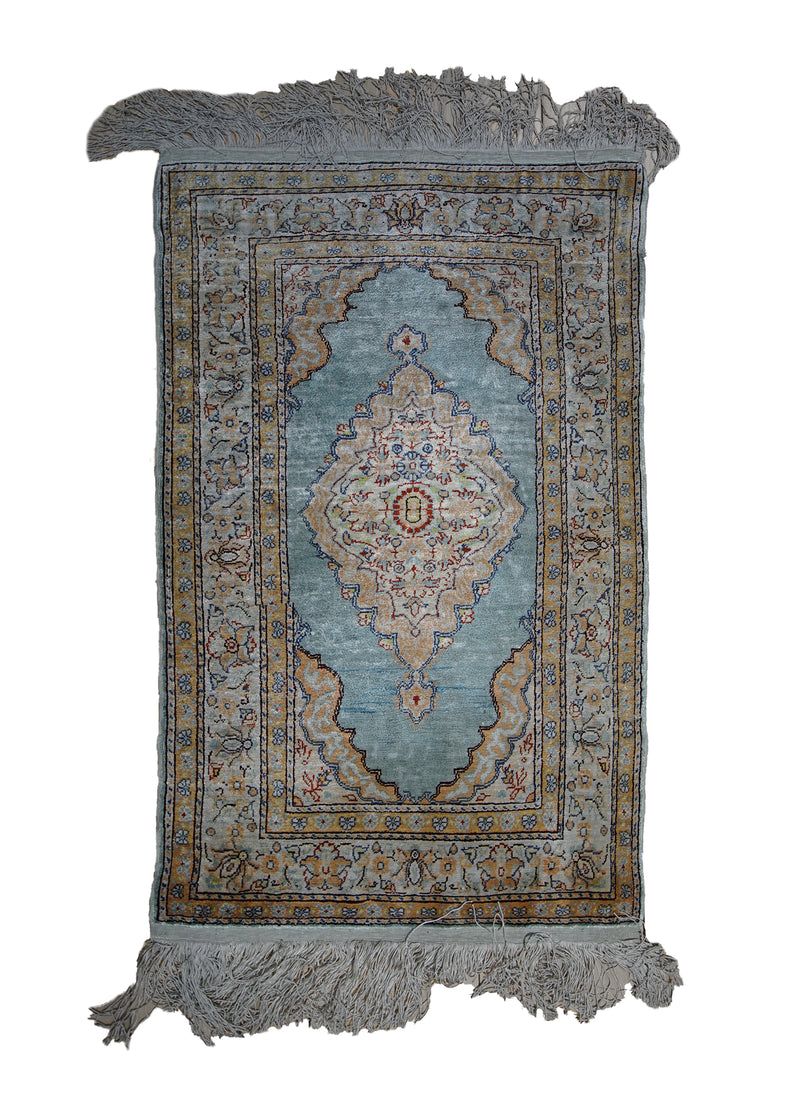 Oriental Rug Turkish Handmade Area Traditional 1'11"x3'0" (2x3) Blue Whites/Beige Kayzeri Floral Design #A29472