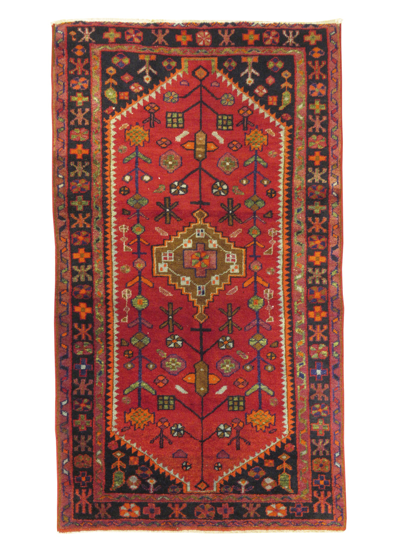 Persian Rug Azerbaijan Handmade Area Tribal 4'3"x7'7" (4x8) Red Geometric Design #A29476