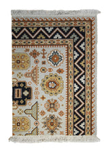 Oriental Rug Indian Handmade Area Transitional 2'0"x3'0" (2x3) Whites/Beige Black Yellow/Gold Soumak Geometric Partition Design #A29493