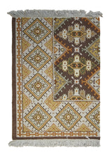 Oriental Rug Indian Handmade Area Transitional 2'0"x3'0" (2x3) Brown Whites/Beige Red Soumak Geometric Partition Design #A29497