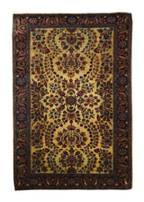 Persian Rug Kashan Handmade Area Traditional Antique 3'2"x4'9" (3x5) Yellow/Gold Blue Red Floral Design #A29504