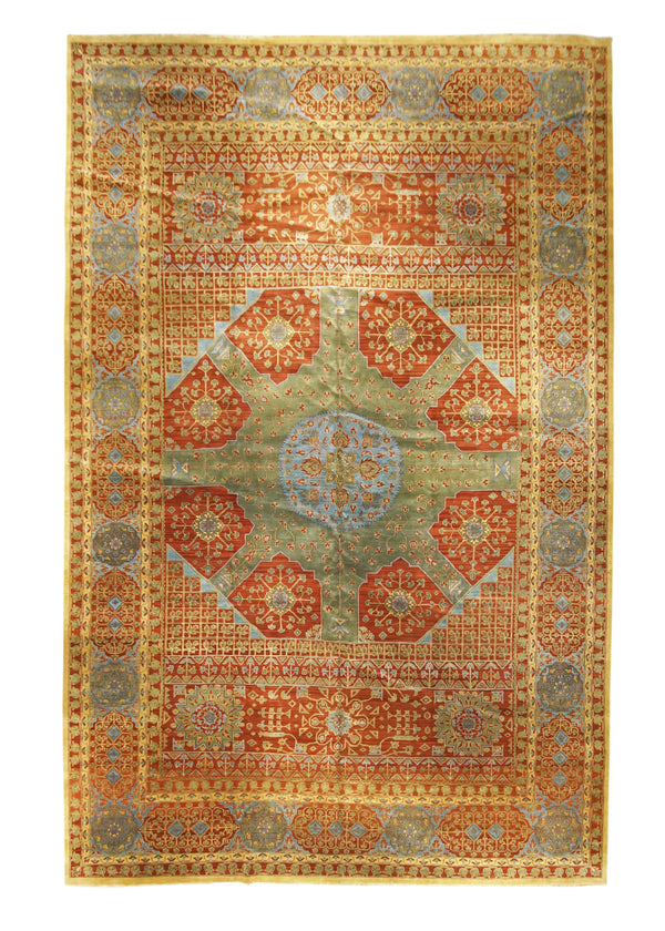 Oriental Rug Indian Handmade Area Transitional Tribal 11'11"x18'7" (12x19) Green Red Mamluk Geometric Design #A29507