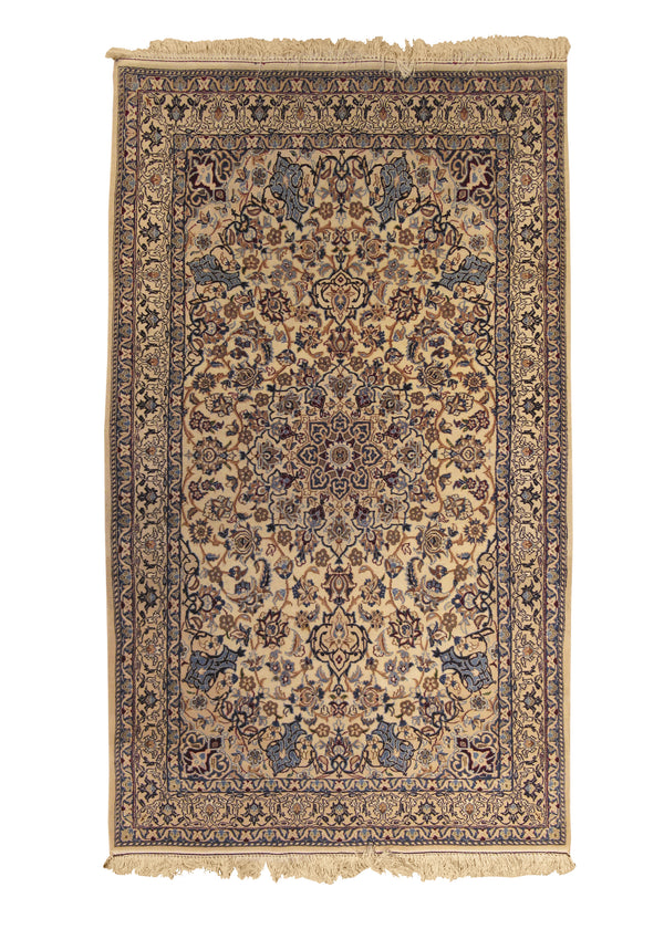 Persian Rug Nain Handmade Area Traditional 4'5"x6'8" (4x7) Whites/Beige Blue Floral Design #A29534