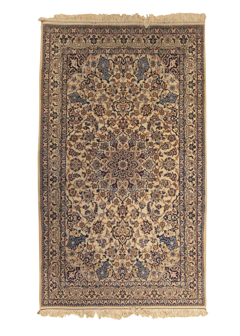 Persian Rug Nain Handmade Area Traditional 4'5"x6'8" (4x7) Whites/Beige Blue Floral Design #A29534