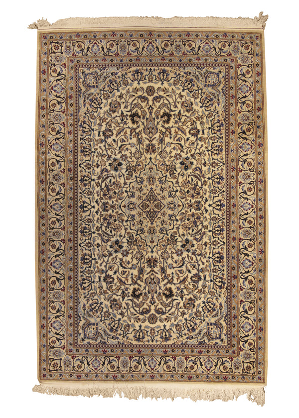 Persian Rug Nain Handmade Area Traditional 4'1"x6'10" (4x7) Whites/Beige Blue Floral Design #A29535
