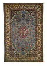 Persian Rug Isfahan Handmade Area Traditional Antique 3'6"x5'3" (4x5) Whites/Beige Blue Floral Design #A29539