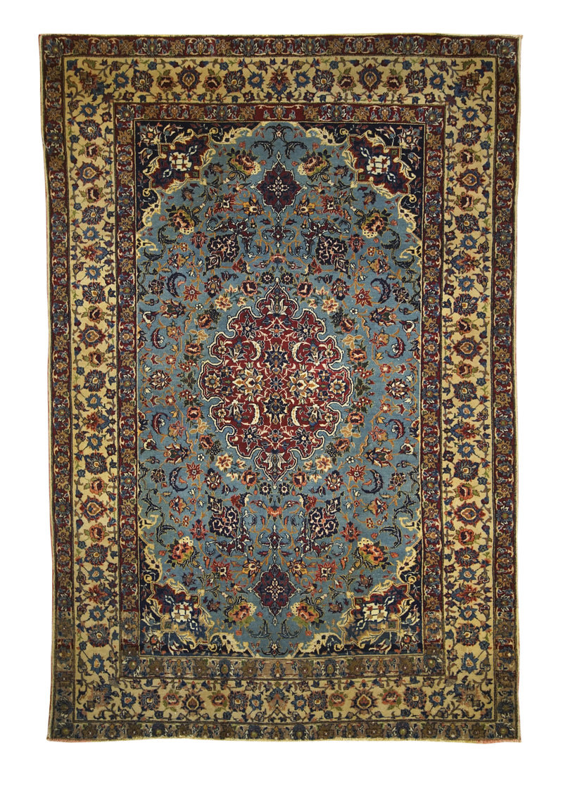 Persian Rug Isfahan Handmade Area Traditional Antique 3'6"x5'3" (4x5) Whites/Beige Blue Floral Design #A29539