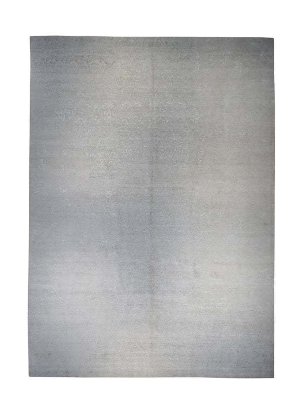 Oriental Rug Indian Handmade Area Modern Neutral 10'0"x13'9" (10x14) Whites/Beige Gray Erased Floral Design #A29574