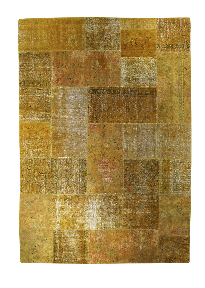 Persian Rug Handmade Area Transitional Vintage 6'10"x9'10" (7x10) Yellow/Gold Patchwork Floral Design #A29590