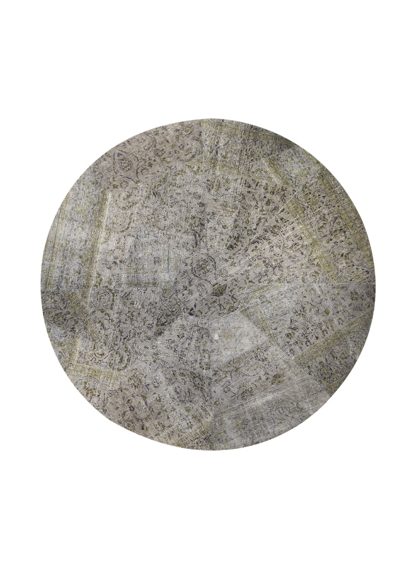 Persian Rug Handmade Round Neutral Vintage 9'1"x9'1" (9x9) Gray Patchwork Floral Design #A29593