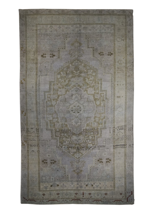 Oriental Rug Turkish Handmade Area Transitional Vintage 5'7"x9'5" (6x9) Whites/Beige Blue Geometric Design #A29597