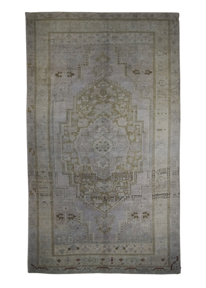 Oriental Rug Turkish Handmade Area Transitional Vintage 5'7"x9'5" (6x9) Whites/Beige Blue Geometric Design #A29597