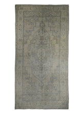 Oriental Rug Turkish Handmade Area Transitional Vintage 4'11"x9'4" (5x9) Whites/Beige Green Red Geometric Design #A29598
