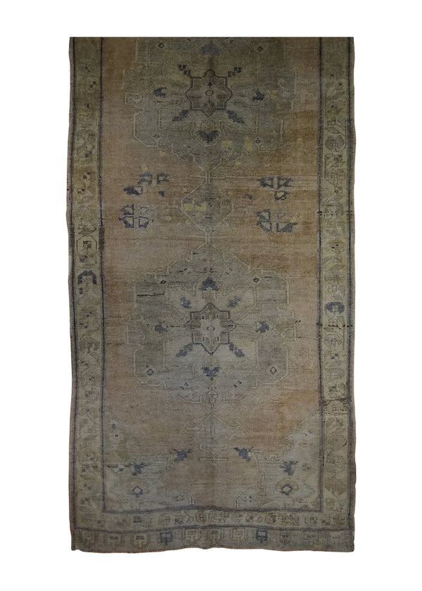 Oriental Rug Turkish Handmade Area Transitional Vintage 5'3"x12'5" (5x12) Whites/Beige Green Red Geometric Design #A29599