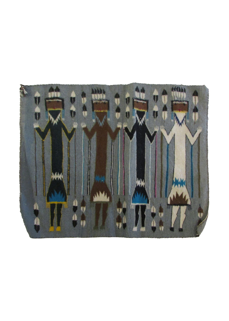 Native American Rug Navajo Handmade Area Tribal 2'4"x2'9" (2x3) Gray Black Yeibechai Pictorial Design #A29608