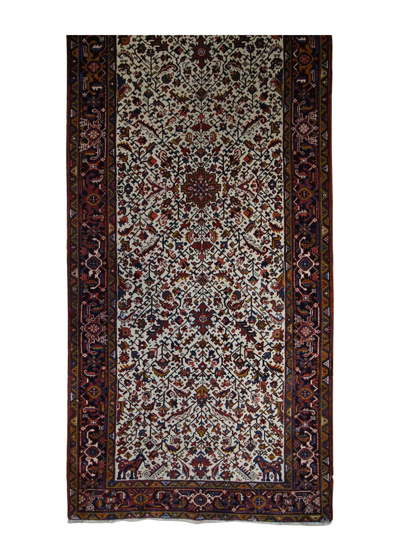 Persian Rug Heriz Handmade Runner Tribal 5'0"x13'1" (5x13) Whites/Beige Red Geometric Design #A29617