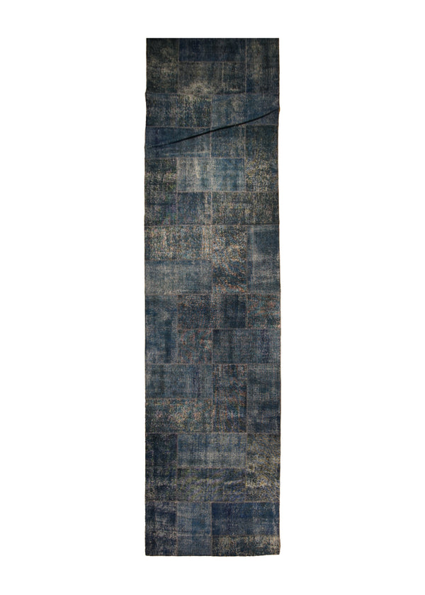 Persian Rug Handmade Area Transitional Vintage 6'0"x30'0" (6x30) Blue Patchwork Geometric Design #A29625