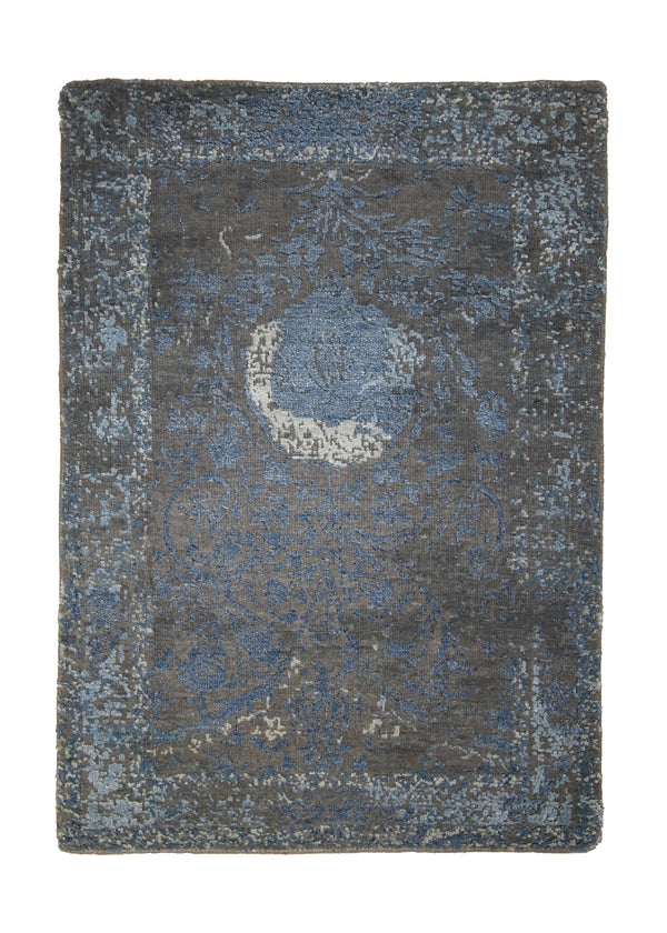 Oriental Rug Indian Handmade Area Modern 2'0"x3'0" (2x3) Blue Brown Erased Floral Abstract Design #A29646
