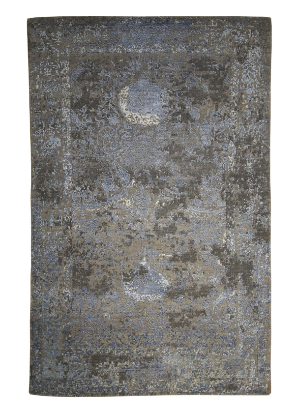 Oriental Rug Indian Handmade Area Modern 2'11"x4'9" (3x5) Blue Brown Erased Floral Abstract Design #A29647