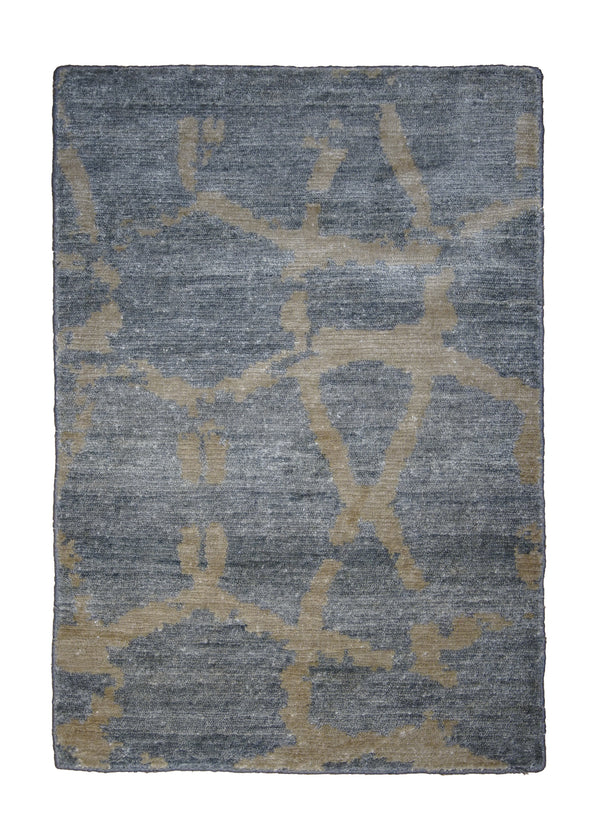 Oriental Rug Indian Handmade Area Modern 2'0"x3'0" (2x3) Blue Whites/Beige Geometric Abstract Design #A29648