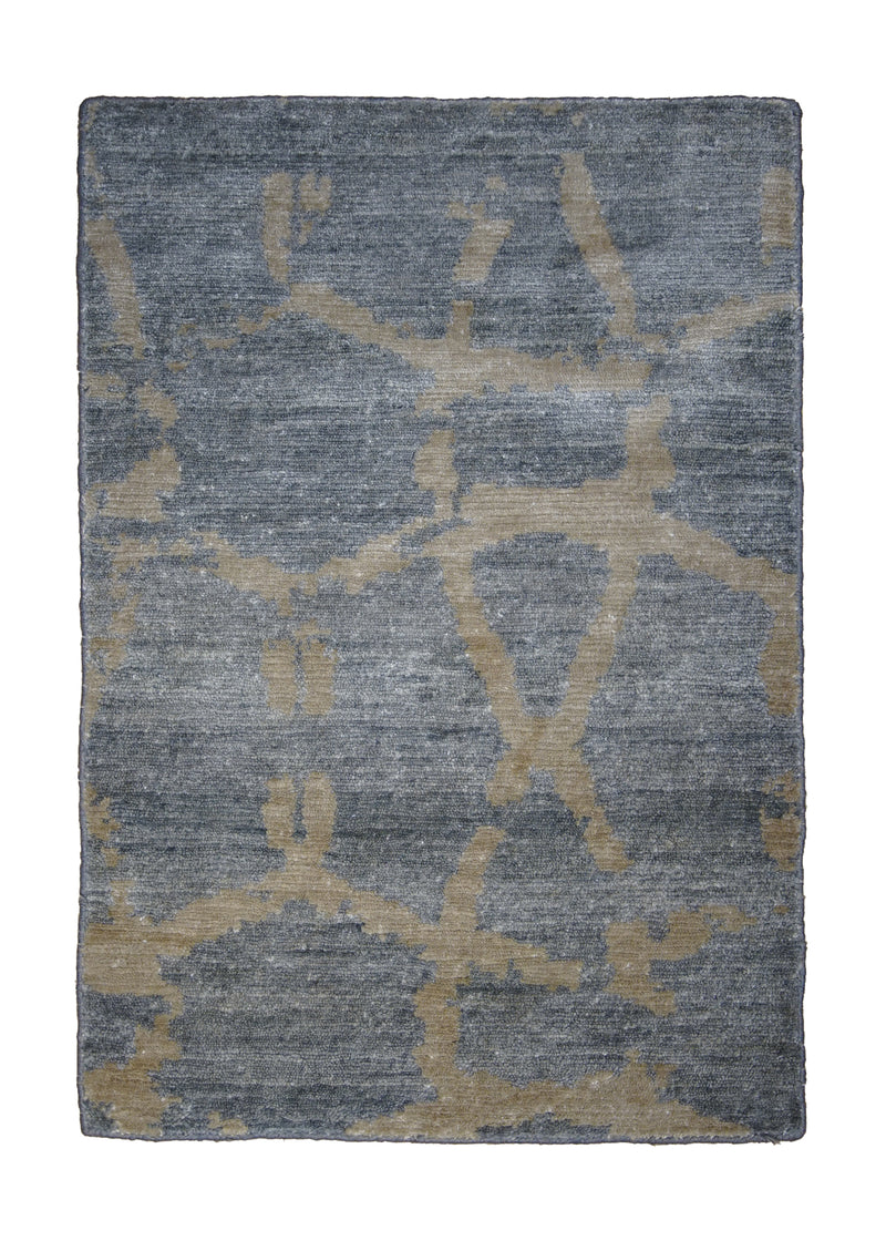 Oriental Rug Indian Handmade Area Modern 2'0"x3'0" (2x3) Blue Whites/Beige Geometric Abstract Design #A29648