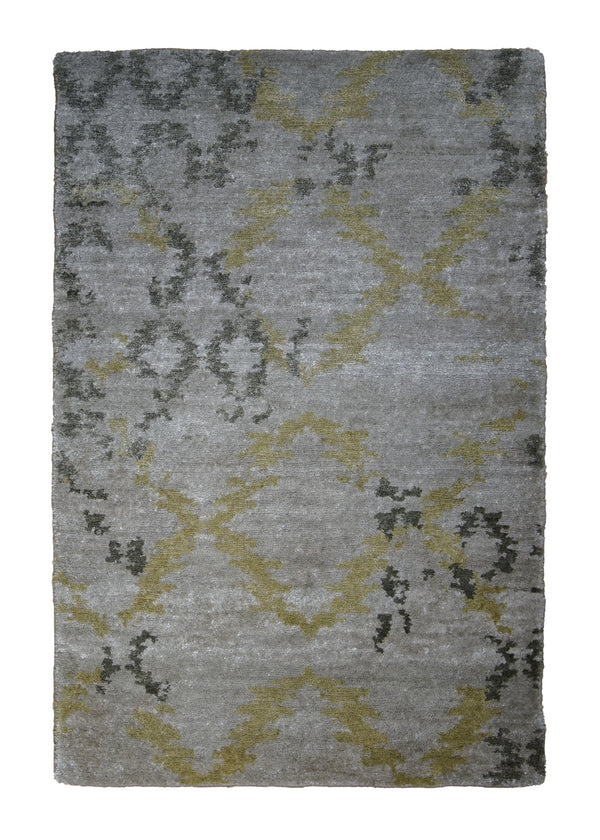 Oriental Rug Indian Handmade Area Modern 2'0"x3'0" (2x3) Whites/Beige Yellow/Gold Erased Geometric Abstract Design #A29650