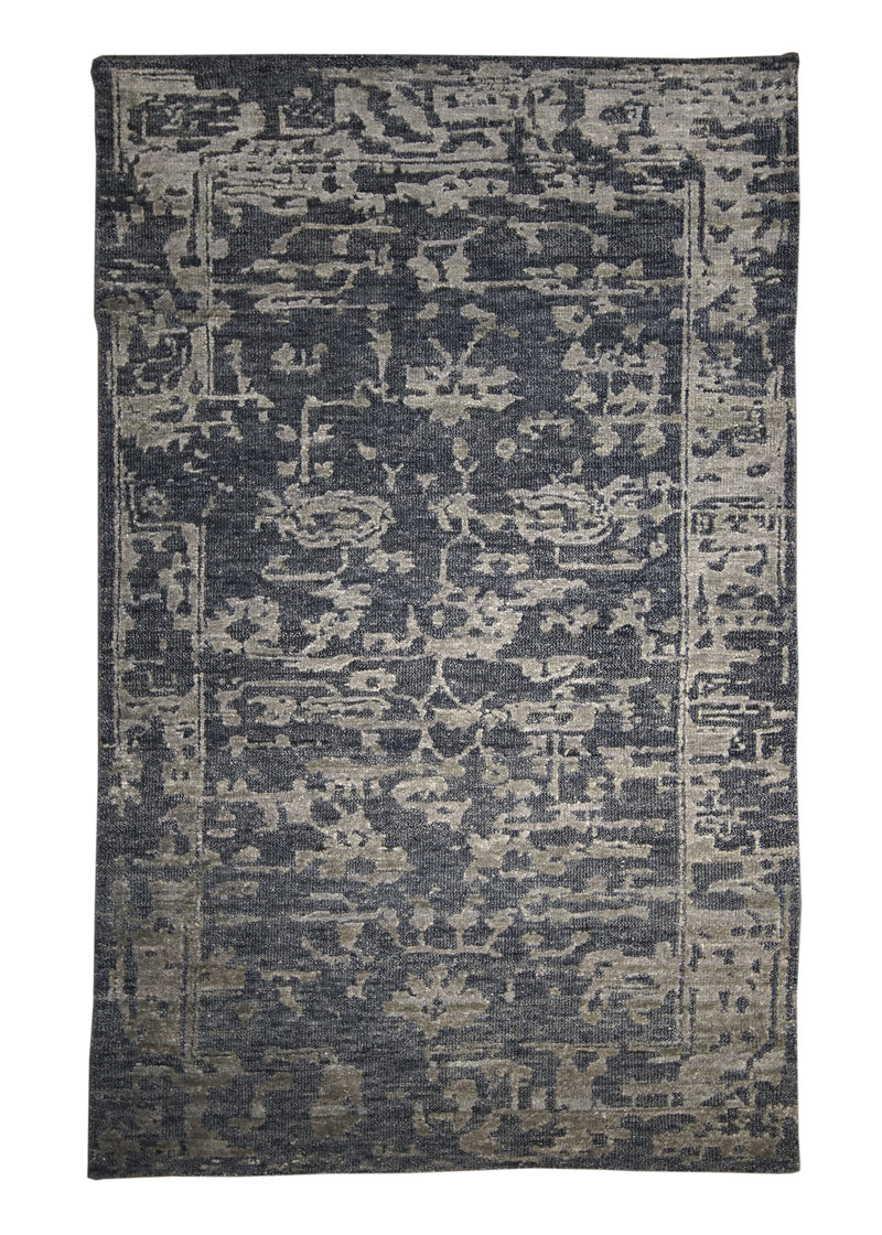 Oriental Rug Indian Handmade Area Modern 3'0"x4'11" (3x5) Blue Erased Abstract Design #A29681